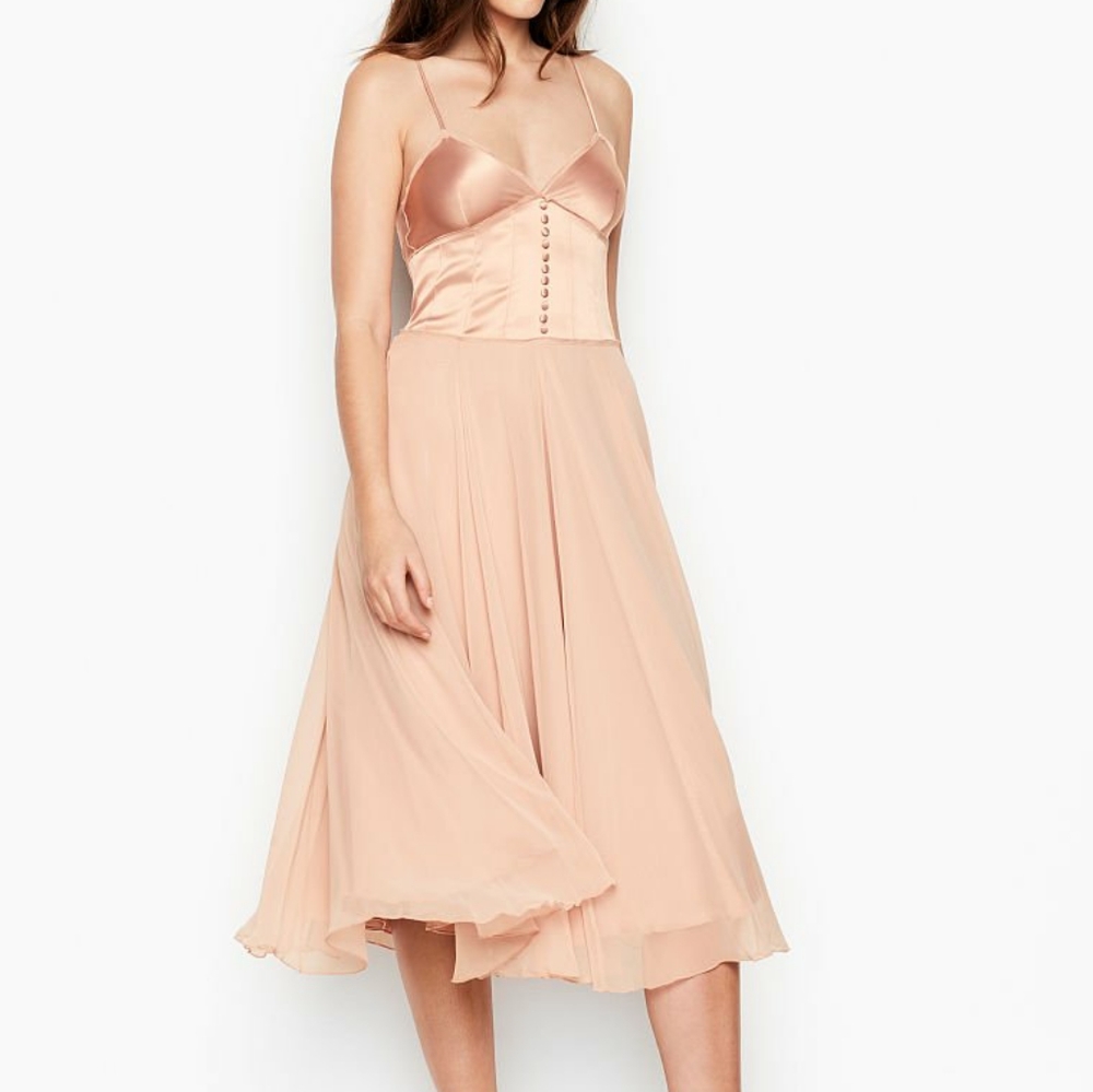Victoria's Secret Chiffon Corset Dress Button in Blush